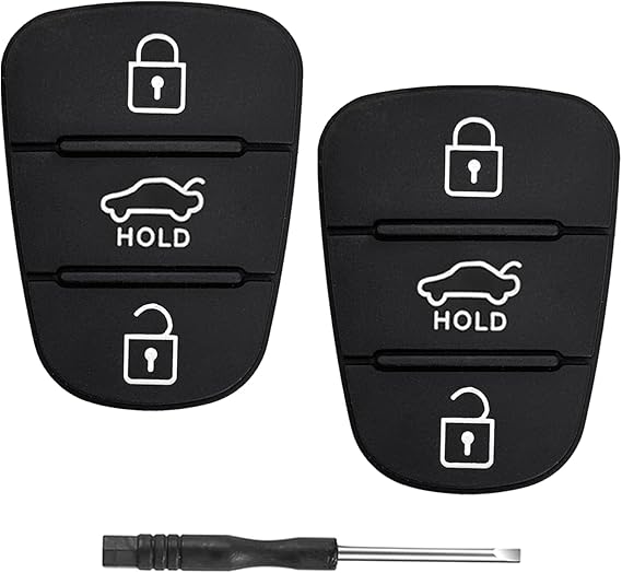 2 Pack Key Fob Rubber Buttons Pad Replacement for Hyundai i10 i20 i30 ix20 ix35 Kia Sportage Soul Ceed Rio Picanto Venga 3 Buttons Keyless Entry Remote Control Car Key Fob Case Cover Insert Keypad