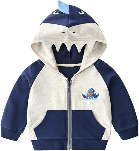 Toddler Boys Full Zip Dinosaur Hoodie Sweatshirt | 2T-8Y Kids Long Sleeve Tops, Dinosaur Graphics, Cotton, Skin Friendly, Kangaroo Pocket, Sized Correctly, School Daily Wear