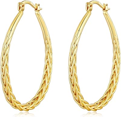PABBEU Oval Sterling Silver Hoop Earrings for Women, Lightweight Big Hoops, Hypoallergenic, 42mm-62mm
