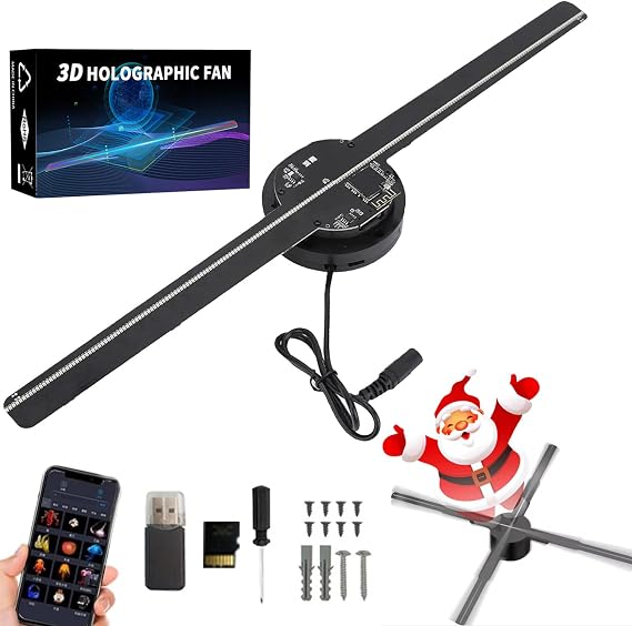 My Holo Screen, Myholoscreen, 3D Hologram Fan LED Projector, Christmas Tree Hologram Fan Projector with APP Remote, Wi-Fi LED Holographic Display, 3D Hologram Fan for Bar, Christmas, Halloween