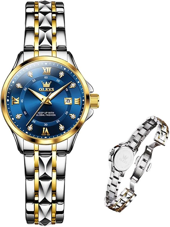 Watches Women's Stainless Steel Waterproof Diamond Analogue Quartz Watch Stylish Casual Silver Black Gold Blue Small Dial Women's Watch Gift for Women Analoges Quarzwerk mit Datumsfenster alltagswasserdicht elegantes und minimalistisches Design Geschenk für Damen