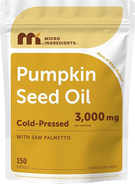 Micro Ingredients Pumpkin Seed Oil with Saw Palmetto, 150 Softgels | Cold Pressed, Pure Virgin Oil, Essential Fatty Acids, Phytosterols | Natural Herbal Supplement | Non-GMO