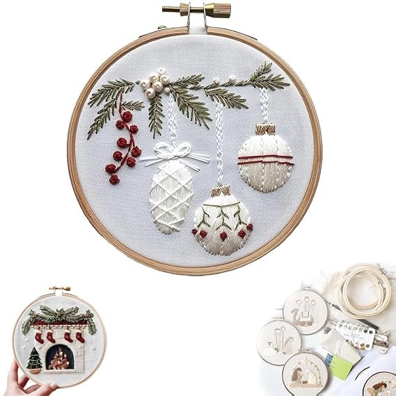 TRYYRT Christmas Embroidery Kit for Beginners, DIY Handmade Cross Stitch Kit with Pattern, Cotton Threads, Needles, 8" Hoop for Mom, Grandma (#5)