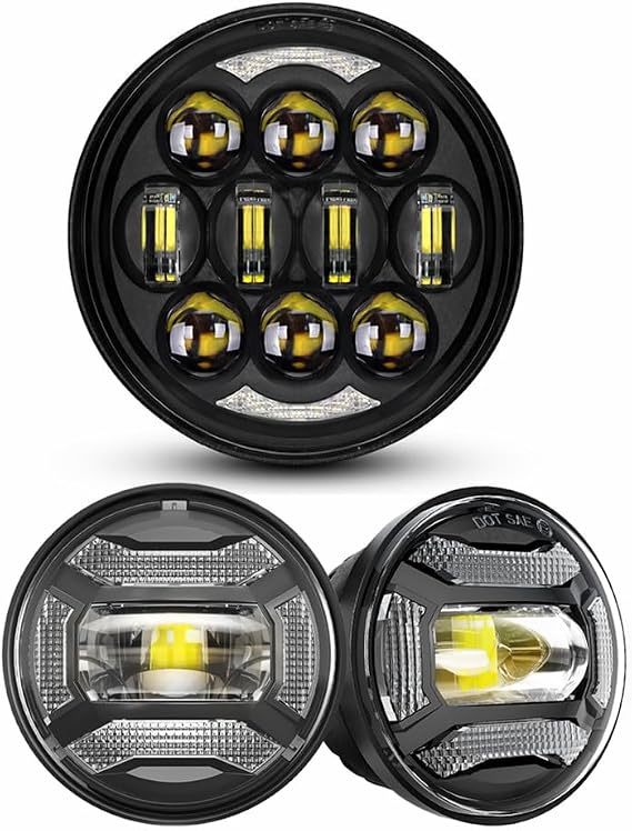 LX-LIGHT Newest Black 5.75 Inch LED Headlight + 4.5 Inch LED Fog Lights