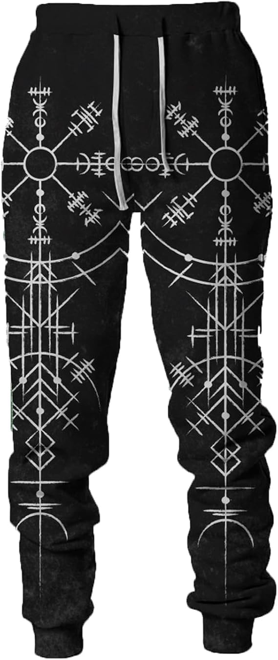 Men's Sweatpants Joggers Viking Tattoo 3D Printed Jogging Lounge Pants Trousers Drawstring with Pocket