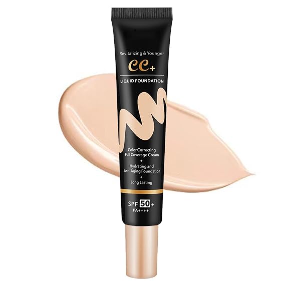 CC Cream with SPF 50, Hydrating Lightweight Matte Color Correcting CC Cream Foundation Full Coverage Even Skin Tone, Cover Skin Blemish, Invisible Pores, Waterproof & Long-Lasting (Natural)