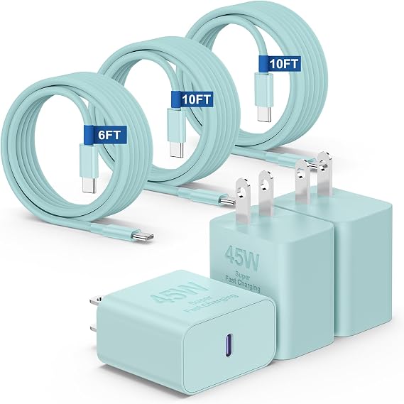 45W iPhone 16 15 Pro Max Charger Fast Charging 6FT/10 FT/10FT, Super Fast USB C Charger Block with Extra Long Type C Charging Cable, PD Quick Adapter 3.0 for iPhone 16 15/16e 15Pro/16 15 Plus-Green