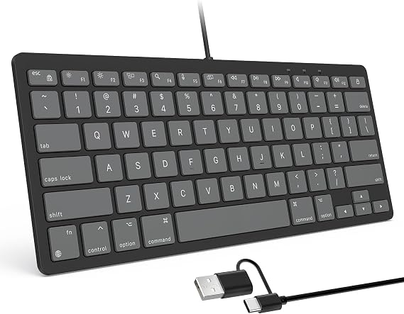 OMOTON Wired Only Keyboard for Mac, 78 Keys Compact, USB-A/Type-C, Graphite