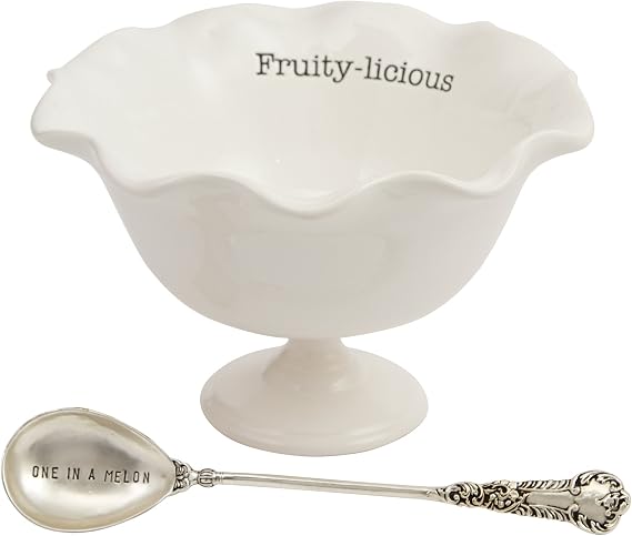 Mud Pie Vintage Inspired Fruit Pedestal Bowl Set, White