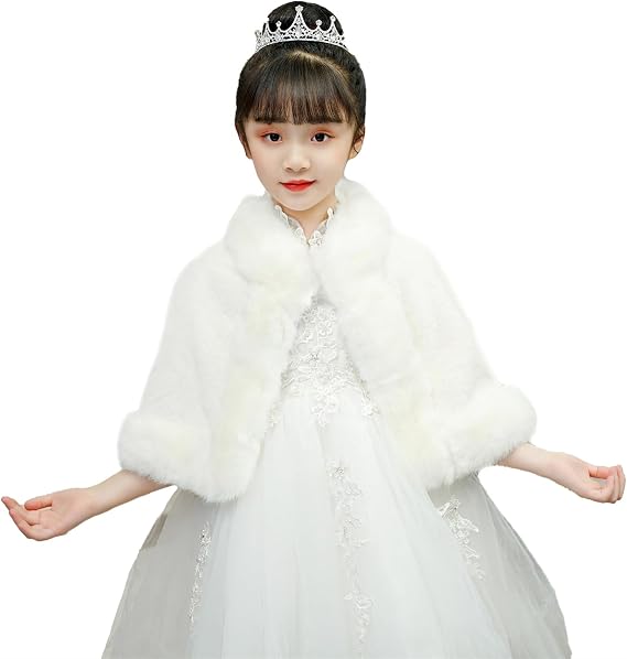 Icegrey Girls Princess Faux Fur Winter Wraps Shawl Kids Bolero Cardigan Dress Coat Wedding Party Dress Up