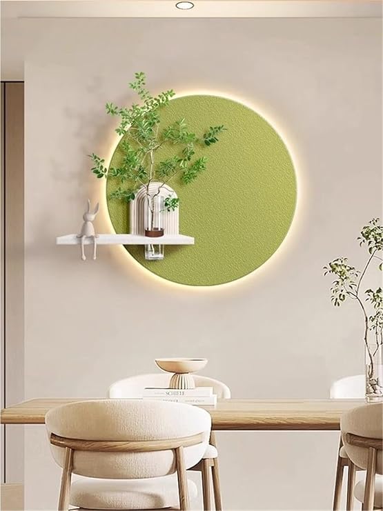 ycnbnwe 3D LED Wall Art Sandstone Texture,Lighted Wall Decor with Glass Vase & Artificial Greenery for Living Room, Hallway, Office(Green,19.7in)