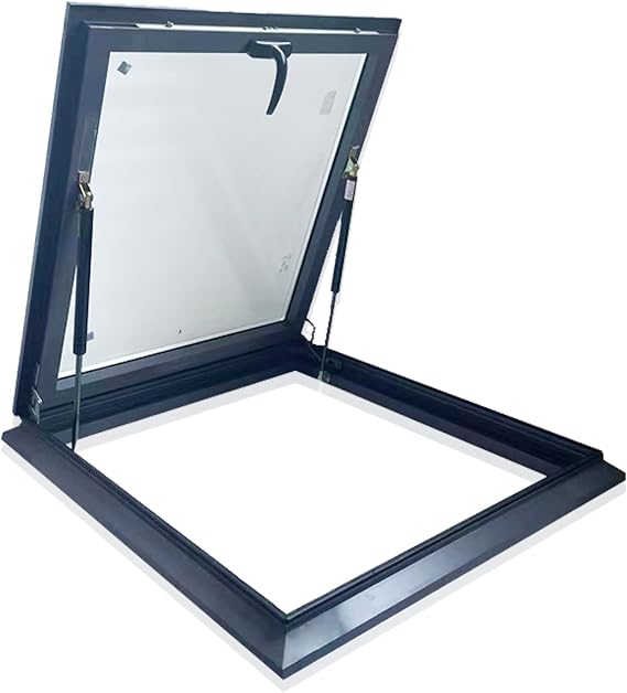 Skylight Roof Window, Tempered Glass Skylight Cover, Aluminum Alloy Frame & Hydraulic Rod, Egress Roof Window with Double-Layer Tempered Glass, for Roof, Attic, Basement, Sun Room, Warehouse (58*78cm)