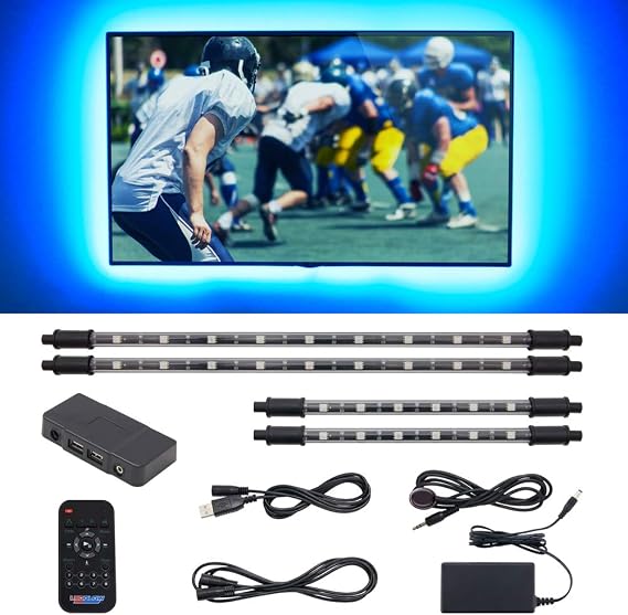 LEDGlow 4pc Million Color LED Home Theater TV Accent Bias Lighting Kit - (2) 15" & (2) 9" Multi-Color Light Tubes Mount Behind the Television - Includes Control Box & Remote