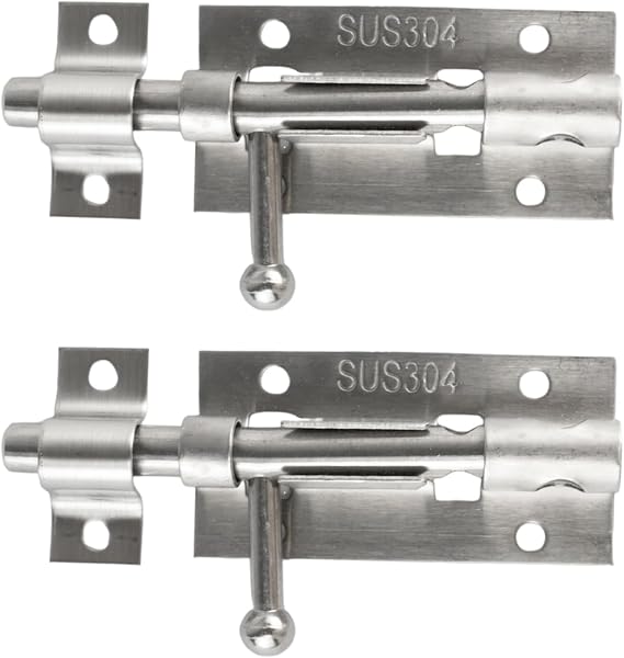2-Pack Heavy Duty 4-Inch 304 Stainless Steel Slide Barrel Bolt Latch with Padlock Hole - Door Lock Latches for House, Barn, Fence, Shed, and Basement (Silver) - Includes Mounting Screws
