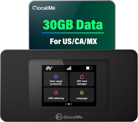 GlocalMe DuoTurbo 4G Mobile Hotspot Device with 30GB US/CA/MX Data 60 Days, Portable WiFi Hotspot for Travel in 200+ Countries, SIMFREE and Dual Modem, 10 Devices Connected(DuoTurbo with 30GB)