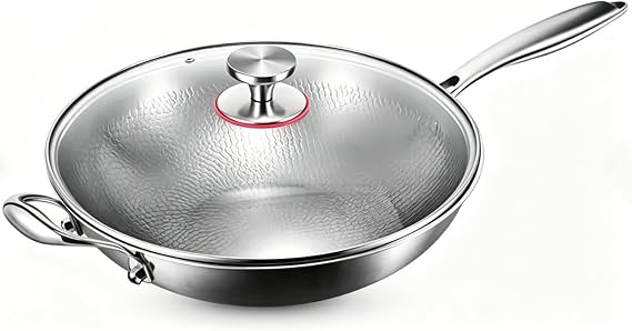 Toutrop Titanium Wok with Lid,Titanium Wok Pan for Cooking,14 Inch Non Stick Wok Pan,No Coating Titanium Frying Pans,PFAS/PFOA/PTFE Free Cookware,Induction
