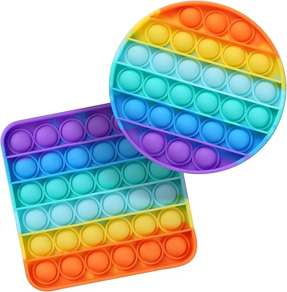 2 Pack Rainbow Poppets & Push Pop Bubble Sensory Fidget Toy | Anxiety & Stress Relief Game, Silicone Classroom Therapy Educational Learning Party Favours Holiday Stuffer Fun Popping For Kids & Adults