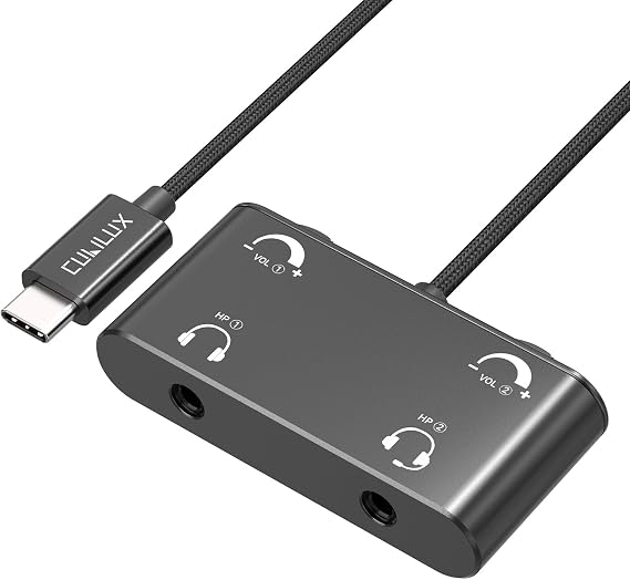 Cubilux USB C Headphone Splitter with Volume Control, Type C to 3.5mm Dual Earphones Audio Splitter for iPhone 17/16/15, iPad Pro 13/12.9/11, iPad Air 13/11, Galaxy S25/S24/S23, Pixel 10/9/8 Pro