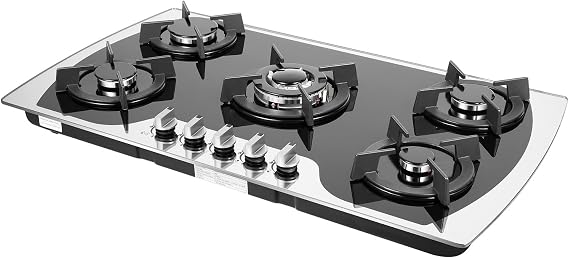 5 Burners Gas Stove 36 Inch Bulit-in Gas Stove Five Sealed Burners Propane Cooktop Gas Hob NG/LPG Convertible Cooktops Stainless Steel Gas Cooker for Home and Kitchen, Apartments