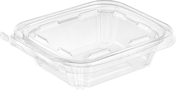 Safe T Fresh Tamper Evident 8 OZ Plastic Clear Hinged Container with Hanger/Case of 240