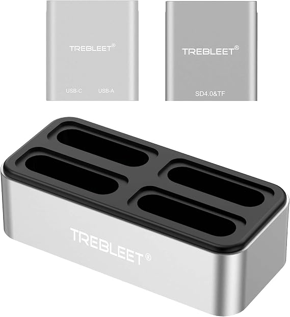 TREBLEET Workflow Station with USB-C SD 4.0 Card Reader and C to A & C Hub, Professional Card Reader HUB DIY Edition, Modular 4-Bay Docking Station, USB3.2 Gen1 10Gbps