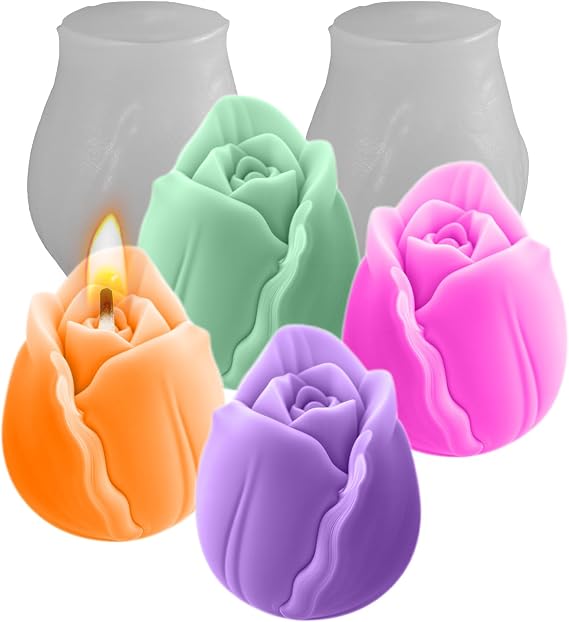 2PCS Tulip Resin Candle Mold, Tulip Flower Silicone Candle Molds | for Candle Wax Soap Fondant Chocolate Epoxy Resin Polymer Clay Easy Release Flexible Molds for DIY Candles, Soap Making