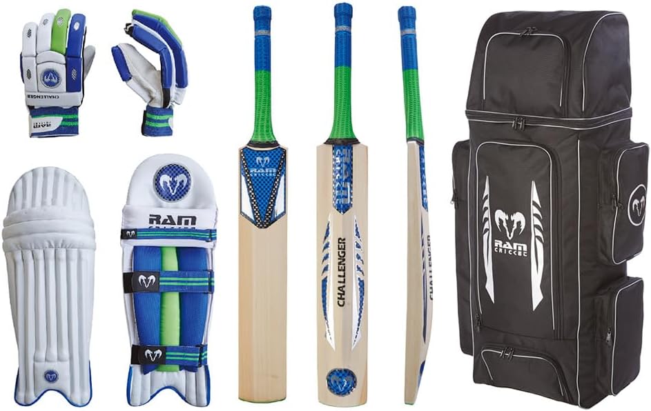 Ram Cricket Challenger Player Bundle – Complete Cricket Set with Cricket Bat, Batting Gloves, Pads & Duffle Bag. Perfect for Club, School & Casual Play - Available in Senior (SH) Junior (Size 6)