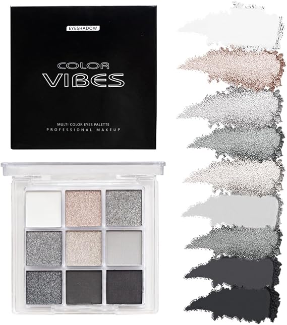 9 Colors Eyeshadow Palette – Smoky Black Eyeshadow Theme | Matte & Glitter Convenient Portable Travel Eye Makeup Palette for Christmas & Music Festivals (Smoky Black)