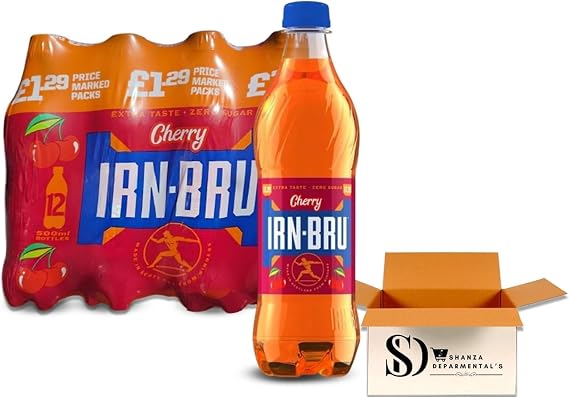 IRN-BRU Sparkling Soft Drink 500ml Bottles – Pack of 12 | Mixed Flavours (Zero Cherry, Ice Cream & XTRA) | Fizzy Scottish Soda Bulk Pack (CHERRY 12 X 500ML)