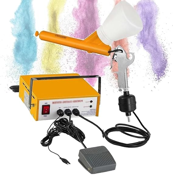 Powder Coating Gun, Electrostatic Powder Coating System, Powder Coat Machine with Foot Switch Spray Gun，Portable Powder Coating System (Yellow)