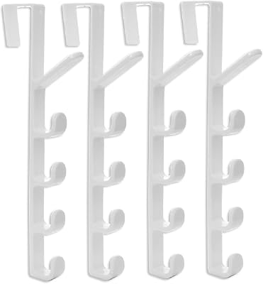 canjoyn 5 Layers Over The Door Hook Organizer Rack Hanger Backpack Handbag Door Hook, Pack of 4 White