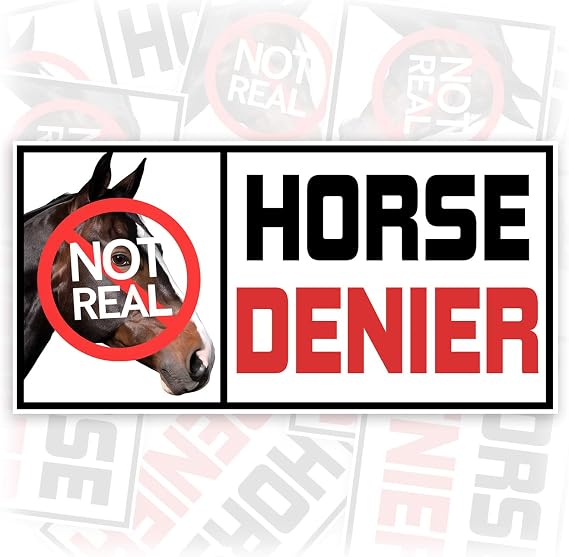 Horse Denier Not Real Bumper Magnet | Bumper Sticker or Car Magnet | Animal Lover Funny Horse Magnetic Bumper Sticker Decal for Cars [7.5x3.75]
