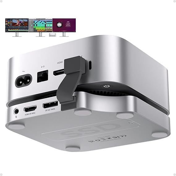 Mac Mini M4 Dock Stand with DP 4K144Hz, HDMI 4K60Hz, M.2 NVMe SSD Enclosure | PULWTOP Mac Mini M4 Pro Hub with 3 USB A 2.0, SD/TF 3.0, 3.5mm Audio/Mic, USB C Hub for Macmini 2024, No Wi-Fi interference