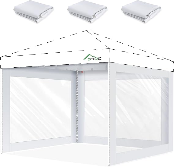 ACEPIC 10x10ft Clear Sidewalls for Canopy,White(3PCS, No Frame or Top) | Transparent Window Curtain Cloth , 8 Mil PVC Enclosure Fabric with Zipper ,Sidewalls Only