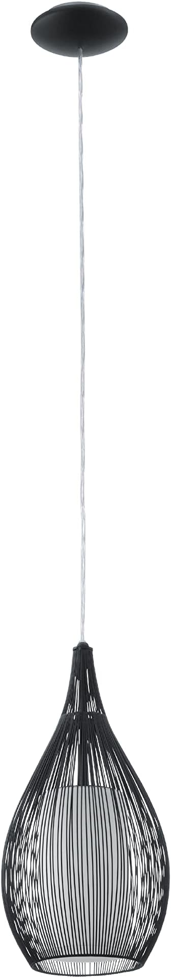 EGLO 92252A Razoni 1-Light Pendant Hanging Adjustable Lighting Fixture with Steel Shade for Kitchen Island, Hallway, and Dining Room, 7.5-Inch, Black