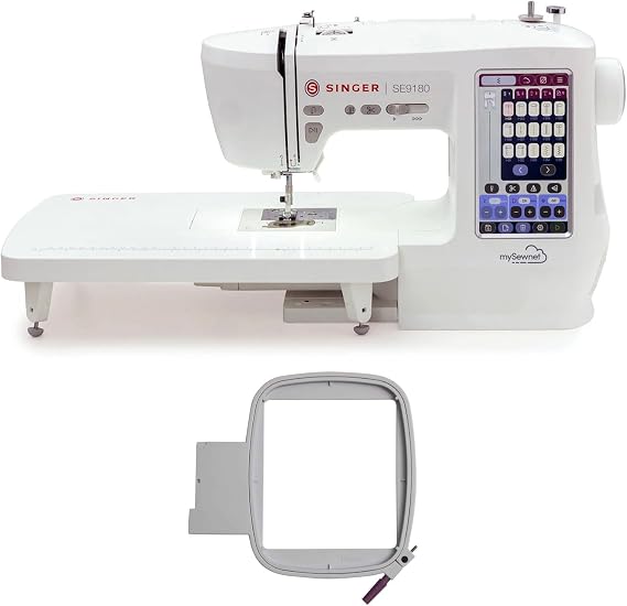 SINGER SE9180 Sewing & Embroidery Machine Bundle | 250 Stitches, 150 Designs, 10 Fonts, 7 Touchscreen, Auto Needle Threader, WiFi + 100x100mm Embroidery Hoop