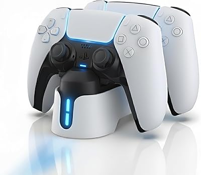 PS5 Dual Charging Station Dock for PlayStation5 DualSenseTM Controllers, Fast Charger Stand with LED Indicators, White
