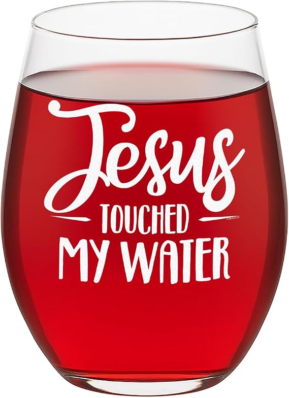 Veracco Jesus Touched My Water Wine Glasses - Funny Christian Gift for Women Birthday Gifts for 30th 40th 50th 60th Mom Drinking Bachelor Party Favors