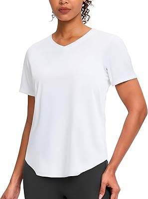 Womens Workout Tops V-Neck Short Sleeve UPF 50 Sun Shirt Moisture Wicking Quick Dry Top for Gym, Running, Athletic