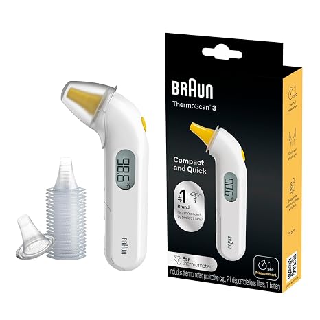 Braun ThermoScan 3 Ear Thermometer for Baby and Infant | Fast 1 Second reading, Audio Fever Indicator, Digital Display, No. 1 Brand Recommended by Pediatricians