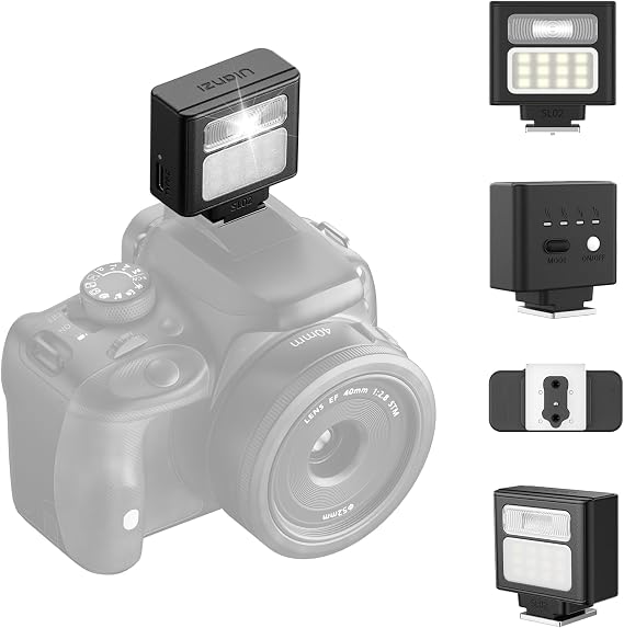 ULANZI SL02 Mini Flash Speedlite with Video Light, GN8 6500K Camera Mini Flashlight Fill Light for Canon Fuji Sony Nikon and Other More SLR Digital Cameras, 4 Power Levels Camera Flash Speedlight