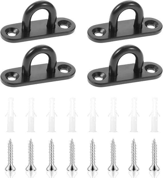 4 Pcs Ceiling Hooks, Stainless Steel Oblong Pad Eye Plate, D Rings Heavy Duty, U Shaped Brackets Metal for Hanging, Marine Hardware Staple Hook Loop with 16 Screws and Plastic Plugs