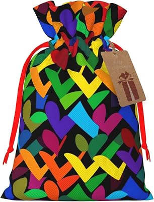 KKLWEGU Gay Pride Rainbow Christmas Drawstring Gift Bags Reusable Christmas Wrapping Bag WTags 8.3x11.8 Inch Xmas Treat Pouch Goody Bags Candy Treat Bag For Xmas Holiday Presents Party Favor