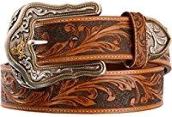Tony Lama Western Ride Tooled Bronc Buckle Mens Belt 1 1/2in