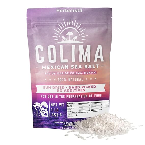 Herbalista - Premium Colima Sea Salt Unrefined 16 oz (453 g) | 100% All Natural Sea Salt, Gourmet Grade, Non GMO's. | Hand Harvested | Imported From Lagoon Cuyutlan Tepalcates Colima, Mexico.