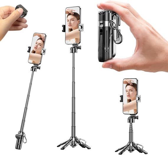 Pocket Flex Selfie Stick Tripod, 3-in-1 Extendable Mini Phone Stand with Wireless Remote, Portable Handheld Grip Tripod for iPhone Android, Vlogging Live Streaming Photography (Black)