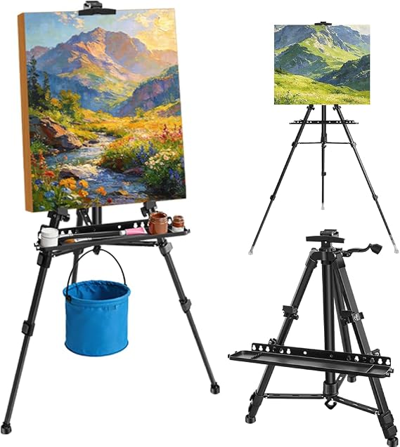 Adjustable 22-47" Tripod Display Easel, Aluminum Folding Tripod Easel Stands, Non-Slip Mats Large Painting Contracted Design Collapsible Art Tripod, Black