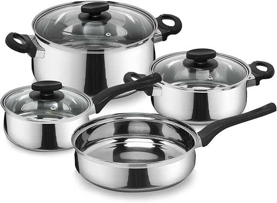MAGEFESA Deliss 7-Piece Stainless Steel Cookware Set Includes 2 Stockpots, Saucepan & Deep Saute Pan Induction Compatible, All Stovetops, Dishwasher Safe