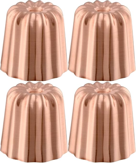 Mauviel M'Passion 4-Piece Copper Tinned Canele Mold Set, 1.8-in, Made in France