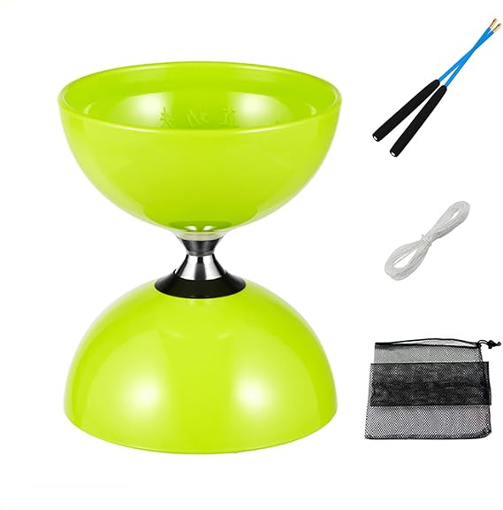 Chinese yoyo Diabolo Set- Triple Bearings Diabolo Chinese Yo-yos Juggling Toys Colorful Diabolo with Diablo Sticks, Diabolo String&Net Bag (Green)